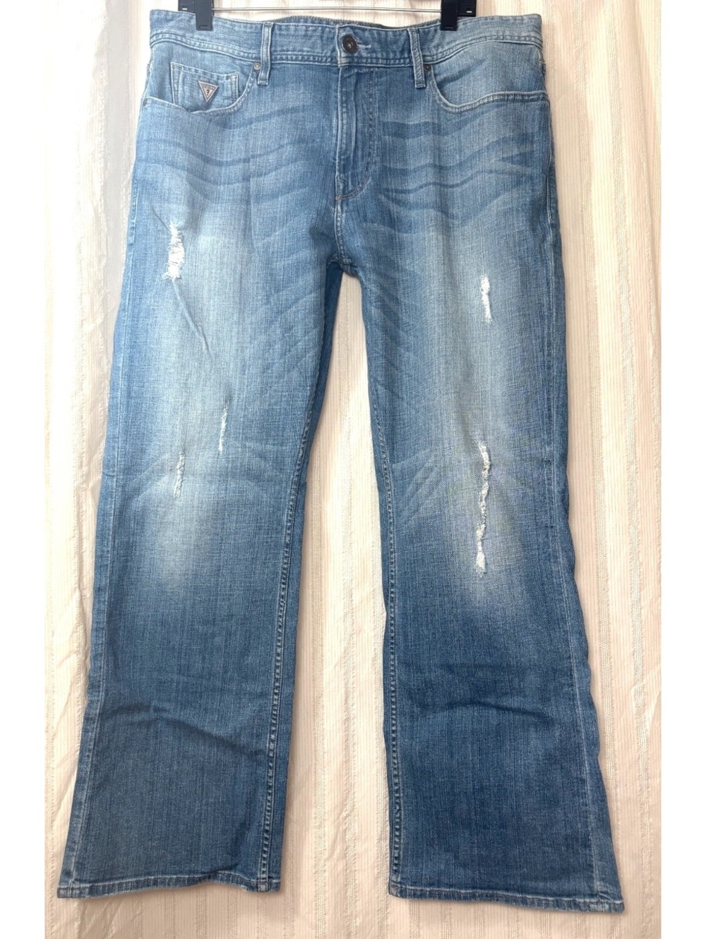 Guess Women’s Regular Boot Blue Distressed Denim Jeans 38 x30 #basic #y2k